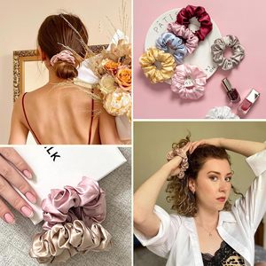 Vente en gros Chouchous pour cheveux en satin de soie de couleur unie pour femme Vente en gros Cravates pour cheveux en soie personnalisés - Product Image 4