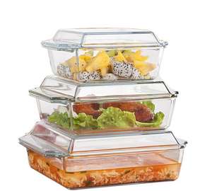 Bol à Soupe Assiettes Marmite avec Couvercle Salade Nouilles Instantanées Micro-ondes Récipient en Verre Résistant à la Chaleur <span class=keywords><strong>Four</strong></span> Rectangulaire - Product Image 1