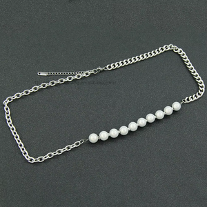 Glass Pearl Hipster Wear <b>Titanium</b> Steel Necklace 0 <b>Chain</b> Cuban <b>Chain</b> Splicing Neutral Tanjing Fashion Lijing Necklace - Product Image 2