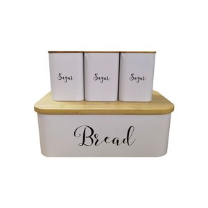 Boîte à pain avec couvercle en bambou, récipient carré en fer galvanisé, organisateur de cuisine - Product Image 1