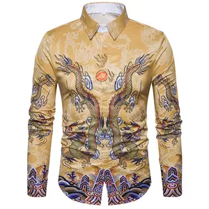 Europe Size New Men's Fashion Trend Long and Phoenix Lapel Long Sleeve Shirt