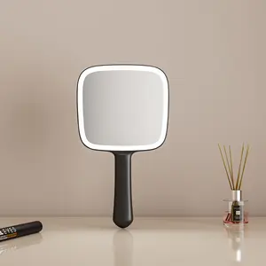 Wholesale Private Label Square Black Travel Custom Logo Handheld Makeup Hand Held Mirror Handle Led Small Mirror With Light