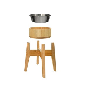 ชามอาหารสุนัขยกสูง15นิ้วสำหรับสุนัขพันธุ์ใหญ่-74ออนซ์ที่ใส่อาหารทำจากไม้ไผ่พร้อมจานสแตนเลส - Product Image 2