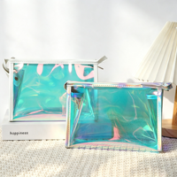Tas Kosmetik PVC Transparan, Kantong Makeup dengan Ritsleting, Organizer Perlengkapan Mandi Portabel untuk Perjalanan dengan Ring Pull, Berbagai Warna