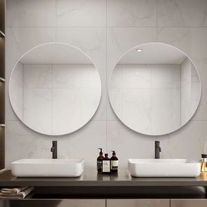 Round <strong>Mirror</strong> 20 Inch <strong>White</strong>/Black/Gold <strong>Circle</strong> Wall Stainless Steel Framed for Bedroom Bathroom Living Room - Product Image 2