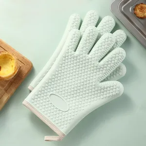 Custom Supplier Bbq Gloves Heat Resistant Microwave Oven Grill Barbecue Silicone Thickened Cotton Oven Gloves