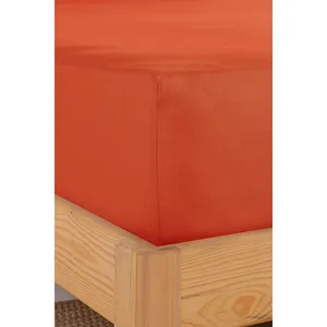 Sábana Ajustable de Algodón 100% de Tejido Liso Karden Flower, Tamaños Individual y Doble, Color Terracota, Ropa de Cama de Hotel, Suave y Transpirable - Product Image 2