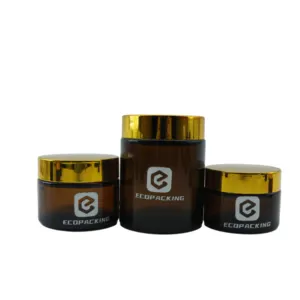15ml 20ml 30ml 50g 60ml 100 Ml Cosmetic Facial Jars Dark Brown Amber Glass Jar Cream With Gold Black Lids For Skin Care