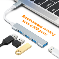Worthspark Hub USB Type-C 4-Port Adaptor Multiport Kecepatan Tinggi USB 2.0/3.0 Paduan Aluminium Bersertifikasi CE/FCC Kompatibel Secara Luas
