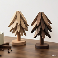 Sous-verre personnalisable écologique en bois porte-théière en forme d'arbre ensemble de dessous de plat pliant résistant à la chaleur porte-gobelet d'arbre de noël