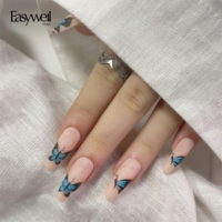 Faux ongles Easywell personnalisés papillon avec boîte en acrylique ongles artificiels de luxe faits à la main à presser