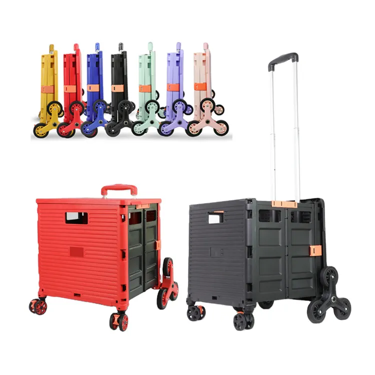 Tragbares zusammenklappbares 6-rad-kletter-mini-klappbares kunststoff-handtrolley-wagen für supermarkt einkauf