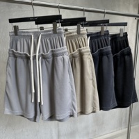 Pantalon court décontracté pour homme, style streetwear Amérique Côte Ouest, en coton lavé à double taille, coupe ample, motif gaufré, idéal pour l'été