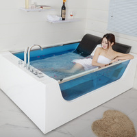 Baignoire de luxe rectangulaire en acrylique pour 2 personnes, design moderne, avec hydromassage et bain à remous pour hôtel, spa intérieur