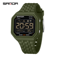 Jam Tangan Pria SANDA 6366 Multifungsi, Desain Kotak, Sporty, Layar Elektronik Besar, Tahan Air 50m, Alarm, Digital LED