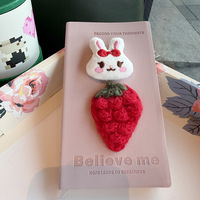 Carnet à feuilles mobiles en peluche lapin mignon de dessin animé avec fraises pour étudiants - Cadeau créatif pour filles
