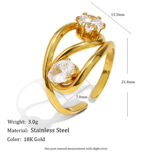 Stainless Steel 18K Gold PVD Plated Abstract Geometric Flower Zircon Open Cuff <b>Ring</b> Trendy Adjustable <b>Finger</b> <b>Rings</b> For Women - Product Image 5