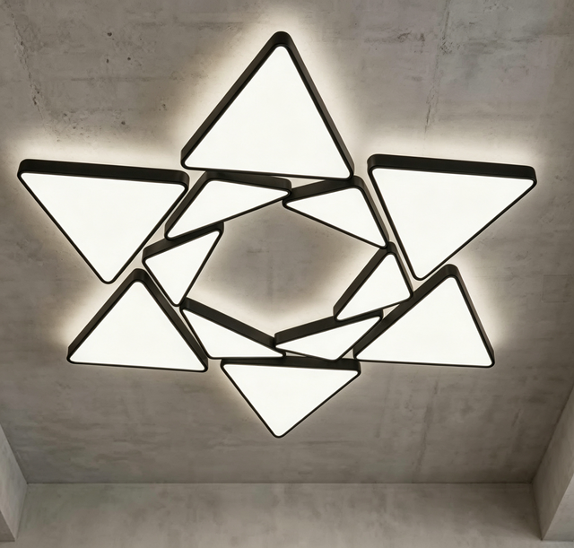 Modern Large Geometric Black Triangle LED Mount Pendant Ceiling Light Dimmable Starburst Art Lamp for Hotel Lobby Living Room