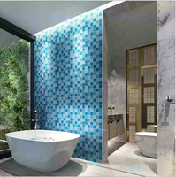 Mosaïque carrée en céramique bleu clair brillant, motif parquet côtier, pour carrelage de piscine, salle de bain et crédence de cuisine