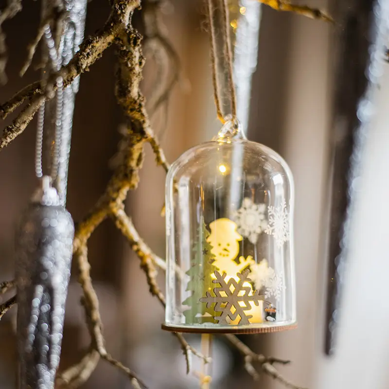 YchonChristmas árbol de Navidad bola de nieve colgante decoraciones vidrio colgante bola de luz adornos luminosos ventana fiesta