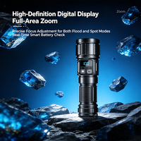 Lampe torche LED haute intensité avec zoom, lumière latérale COB, capuchon magnétique, chargement USB-C et affichage numérique de la batterie