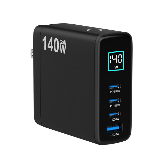 140W GaN Fast Charger USB Type C Charger 4 Port USB-C Power Adapter US UK EU Plug with AI Smart Display for Phone Tablet Laptop