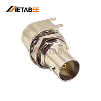 Konektor BNC Female 75Ohm 90 Derajat Sudut Kanan HD-SDI PCB Mount Through Hole Jack Koaksial Berlapis Emas untuk Peralatan Siaran