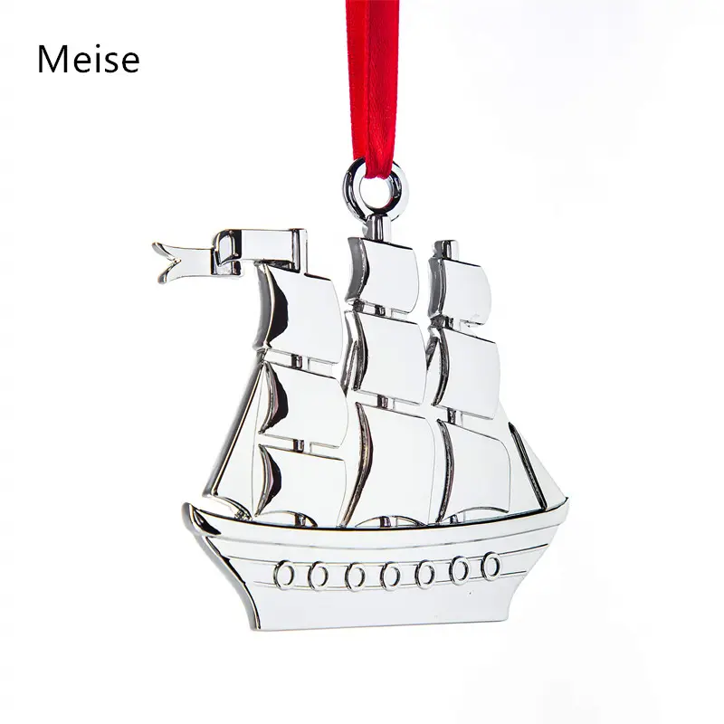 Yiwu meise AN0343 Boat Nautical Ship Ornament for Christmas Tree Stainless Steel Christmas Ornament