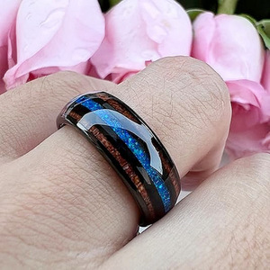 Poya 8mm vonfram thép vòng vỏ màu xanh giấy + cổ điển gỗ gụ Inlay người đàn ông của đám cưới Vòng ban nhạc - Product Image 5