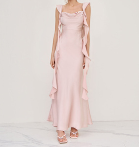 tiktok bridesmaid dresses A-Line Mismatched Long Blush Pink Chiffon Bridesmaid Dresses, QB0625   QueenaBridal