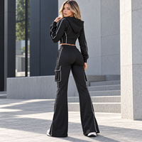 Ensemble deux pièces extensible en maille pour femme, polyester et élasthanne, pantalon évasé en tissu élastique pour l'exercice en extérieur