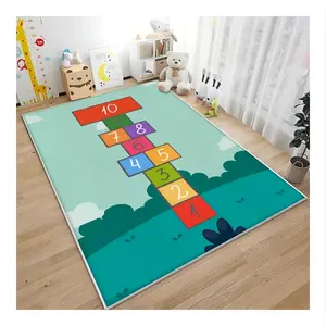 Karpet permainan rumah melompat lucu tebal di samping tempat tidur kamar tidur anak-anak dan selimut merangkak rumah puzzle menyenangkan