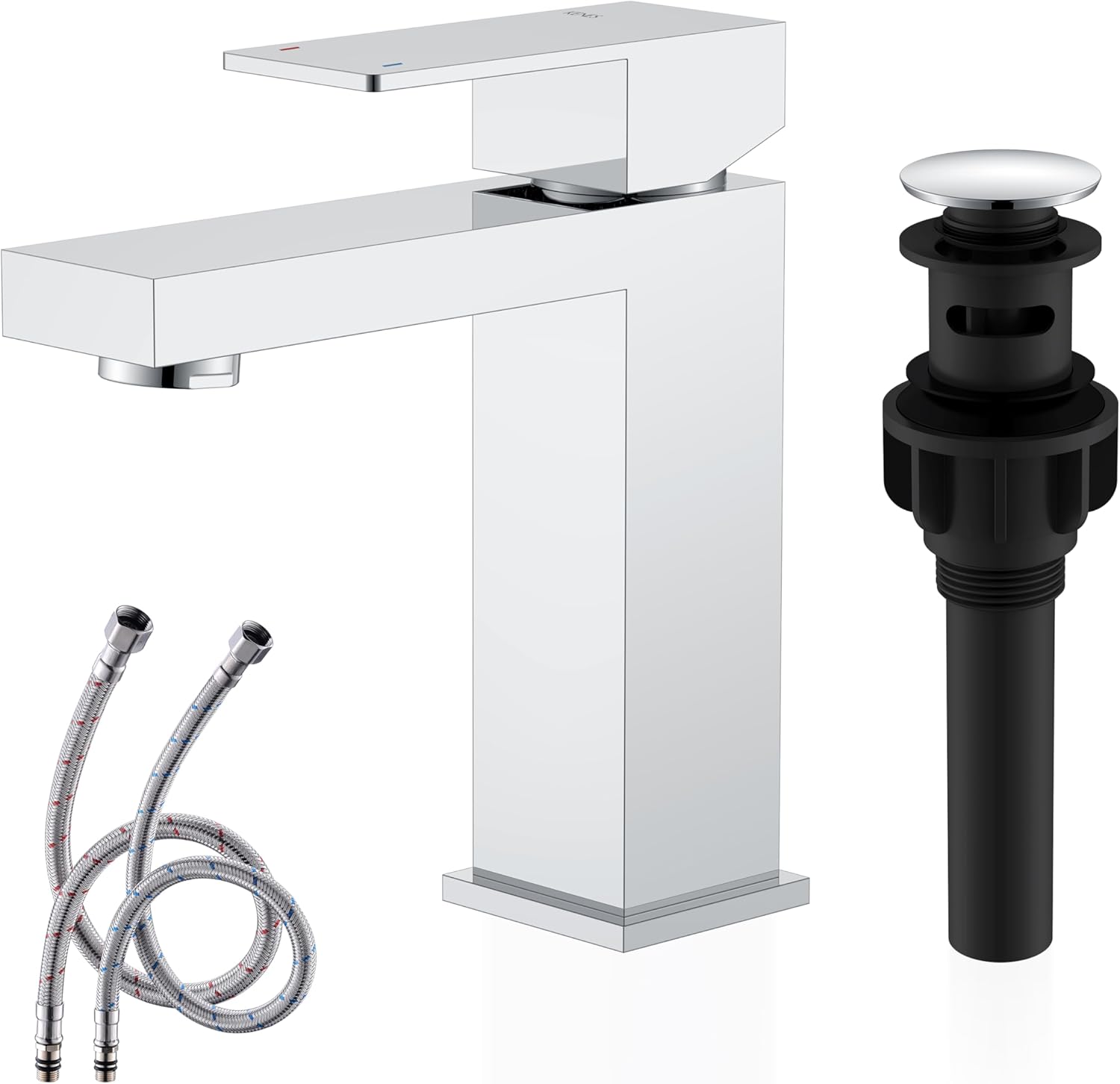 Single Handle Brushed Nickel Bathroom Sink Faucet with Pop Drain Stopper Safety Structure Vanity Faucet and Water Supply Lines