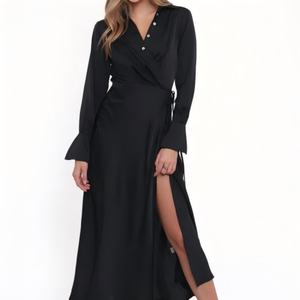 เดรสลำลองแบบใหม่ประจำปี 2025 แขนยาว ดีไซน์หรูหราทันสมัย ผ้าซาตินสีพื้น สำหรับผู้หญิง - Product Image 1