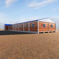 Maison modulaire préfabriquée en grain de bois, type cantine et dortoir, avec salle à manger en conteneur à toit en pente et station de lavage publique