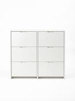 Meuble à chaussures moderne blanc à 6 tiroirs, double colonne, design rabattable, gain de place, écologique, anti-poussière, pour entrée