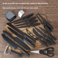 Nouvel ensemble de couteaux de cuisine 20 pièces en acier inoxydable, couteau Santoku, couteau de chef, couteau à pizza, couteau à steak avec lames noires