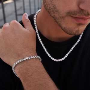 18k Vergoldetes Edelstahl Tennis-Kettenarmband Wasserdicht 4mm Iced Out Diamant Moissanit Stein Halskette für Männer - Product Image 1