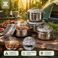 Batterie de cuisine 4 pièces en acier inoxydable Zhenneng – Marmites à ragoût/soupe avec couvercles, compatibles lave-vaisselle et four, prêtes pour cuisinières à gaz et à induction, idéales pour la cuisine et le camping