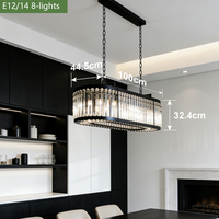 Lustre en cristal K9 transparent, luminaires de salle à manger, finition noire polie, lustres rectangulaires modernes