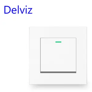 Delviz Plastic White Panel, Factory direct supply, AC 110V~250V 16A Power controller, 1 Gang 2 Way Push Button Wall Lamp Switch