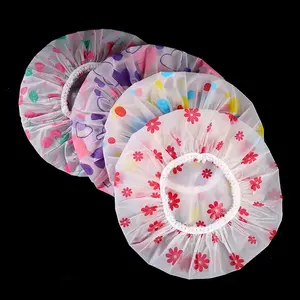 Colored PEVA Shower Cap Thickened Waterproof Head Cover Dustproof Frosted Cartoon Print Reusable Disposable Shower Cap