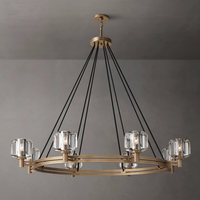 Lustre rond en cristal de 48 pouces, style américain moderne, pour salle à manger, salon, bar, LED, laiton, cristal K9, lustre de luxe
