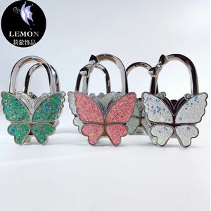 Crochet de <span class=keywords><strong>sac</strong></span> en alliage papillon scintillant avec boucle, accessoires de décoration électroplaqués pour sacs à <span class=keywords><strong>main</strong></span> - Product Image 3