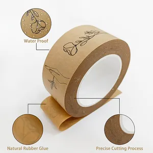 Custom Printed Biodegradable Water Activated Mailer Box Packing Adhesive Paper Tape For Christmas Packaging