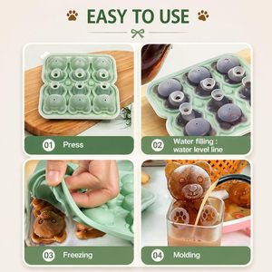 Bandeja de silicona de grado alimenticio para cubitos de hielo con diseño de oso y rosa de 6 celdas, con embudo a prueba de fugas y cierre ecológico - Product Image 2
