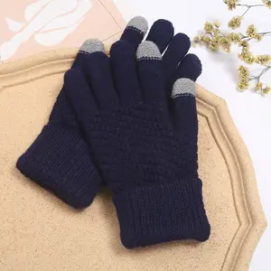 Guante de punto de lana cálido con pantalla táctil para montar a prueba de frío estilo coreano grueso con forro polar de Invierno para mujer al por mayor