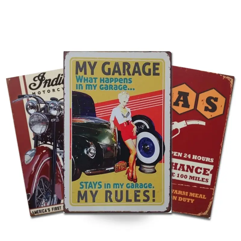 My garage my rules man cave tin signs oil gas station vintage signs retro car services wall decor, 20*30cm metal signs