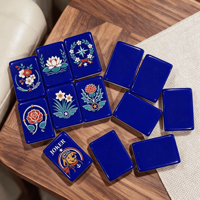 Jeu de tuiles de mahjong en acrylique bleu de luxe moderne, thème chien, Joker, océan, boussole, vents, fleurs, tuiles colorées numérotées pour le jeu à domicile