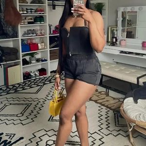 Logo personnalisé Vintage femmes vêtements coton éponge lavage fermeture éclair pantalons de survêtement et sweat à capuche deux <span class=keywords><strong>2</strong></span> pièces shorts survêtement ensemble de survêtement - Product Image 3